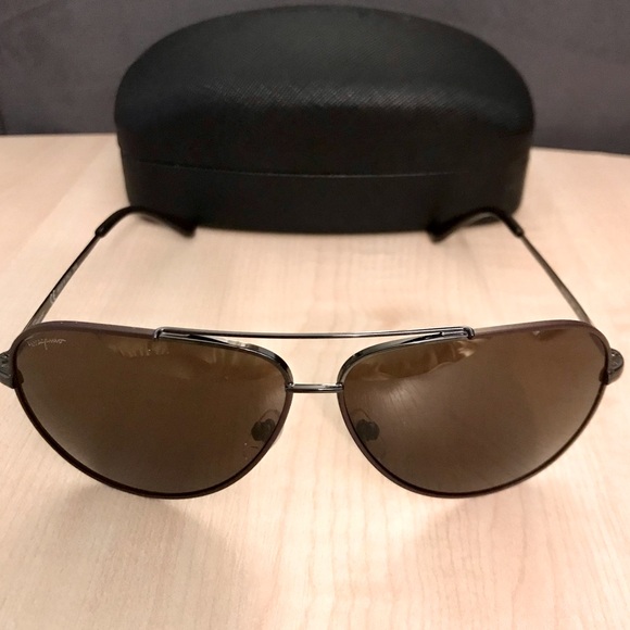 Men’s SALVATORE FERRAGAMO aviator sunglasses BRAND NEW with case brown lenses - Picture 3 of 8